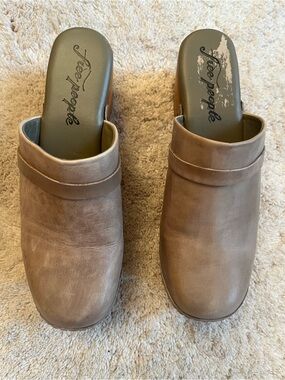 Free People Taupe Slip-On Clog Mules